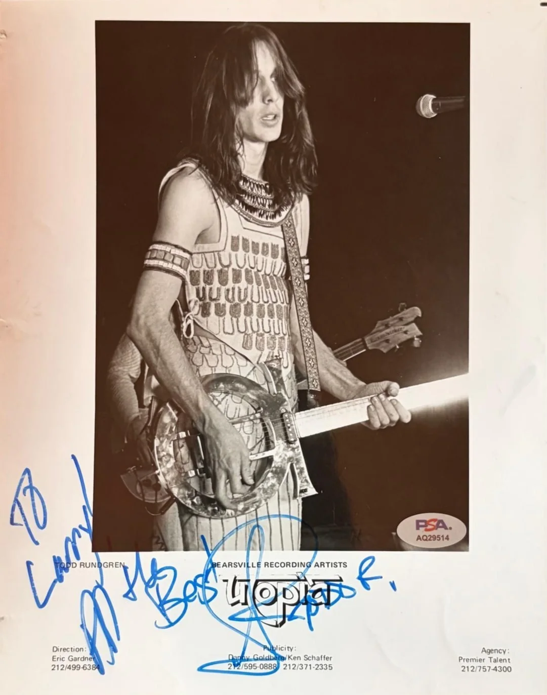Todd Rundgren — TODD RUNDGREN SIGNED AUTOGRAPHED 8X10 PHOTO UTOPIA BAND VINTAGE PSA COA