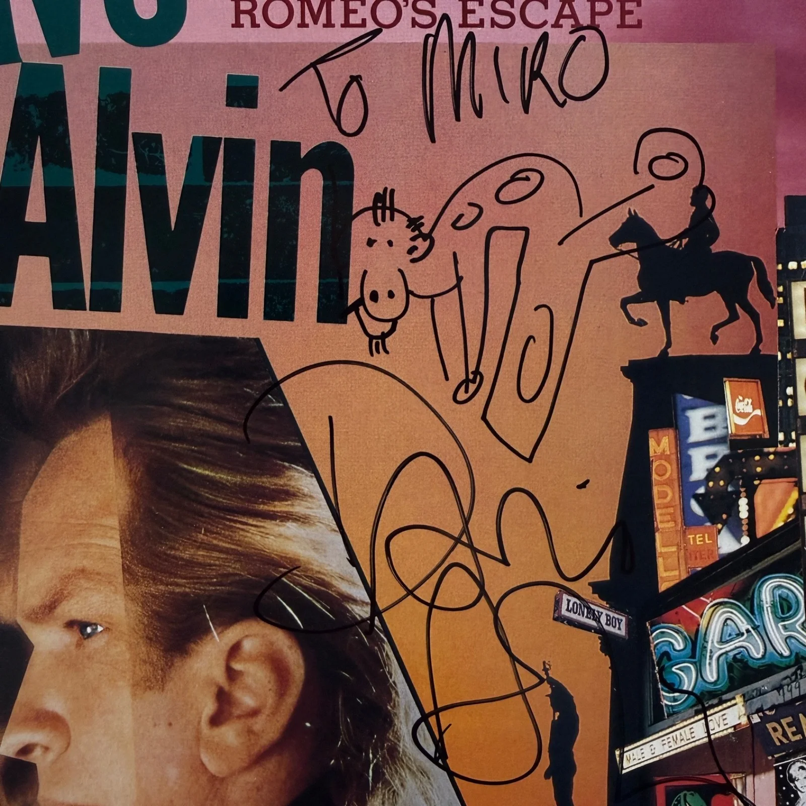 AUTOGRAPHED - DAVE ALVIN "Romeo's Escape" USA vinyl LP E 40921 GOLD PROMO STAMP, изображение 2