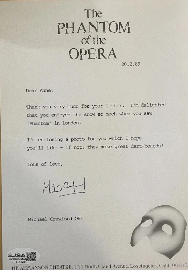 Michael Crawford — Michael Crawford 'Phantom of the Opera' Signed Letter To Fan JSA Certified