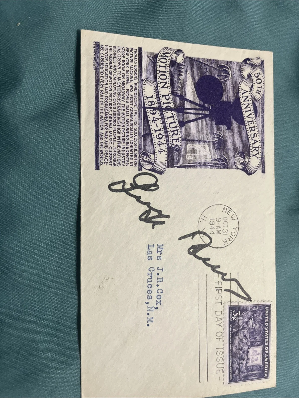 George Burns — GEORGE BURNS - FIRST DAY COVER SIGNED 50TH ANNIVERSARY MOTION PICTURES JSA#, image 2