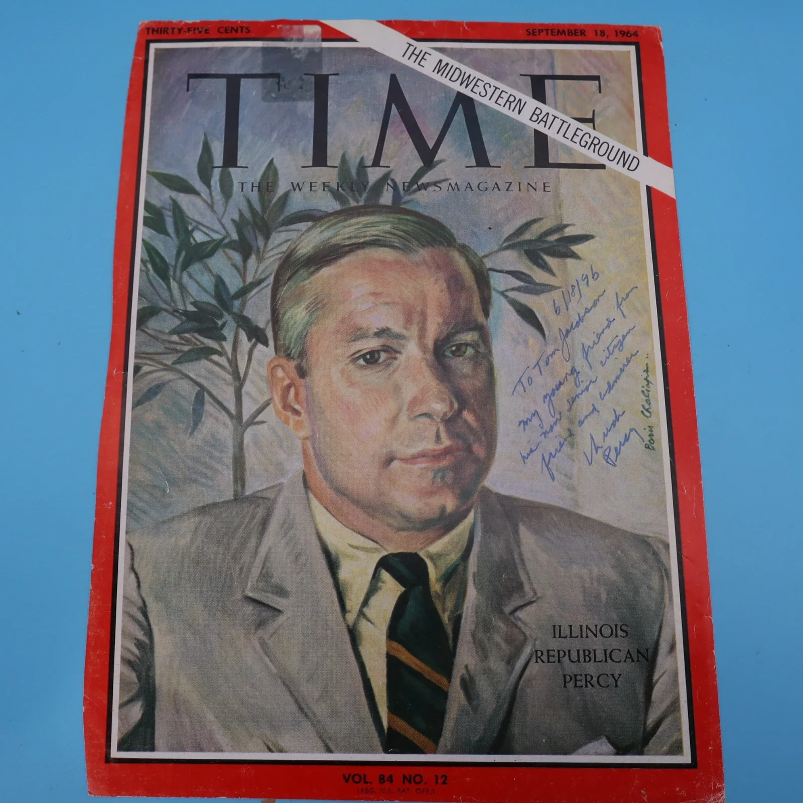 CHARLES PERCY HAND SIGNED AUTOGRAPHED TIME MAGAZINE COVER 1964, image 2