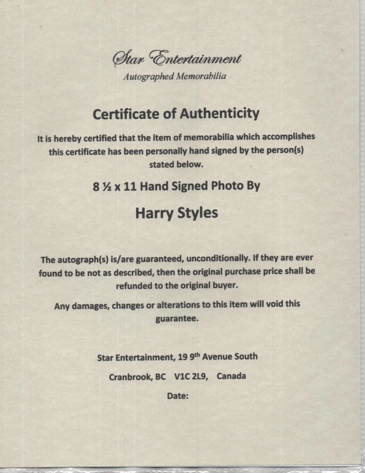 HARRY STYLES AUTOGRAPH PHOTO HAND SIGNED COA SEXY MALE ROCK STAR ONE DIRECTION!!, изображение 2