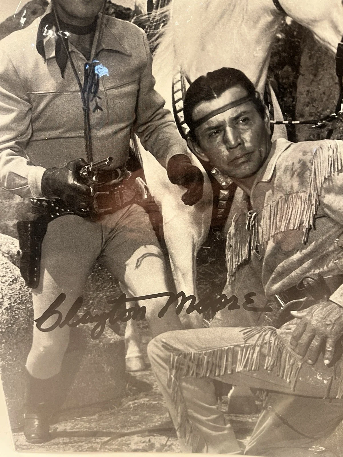 Clayton Moore — Clayton Moore Signed Lone Ranger & Tonto Large 11x14 Photo Autograph Vintage, изображение 2
