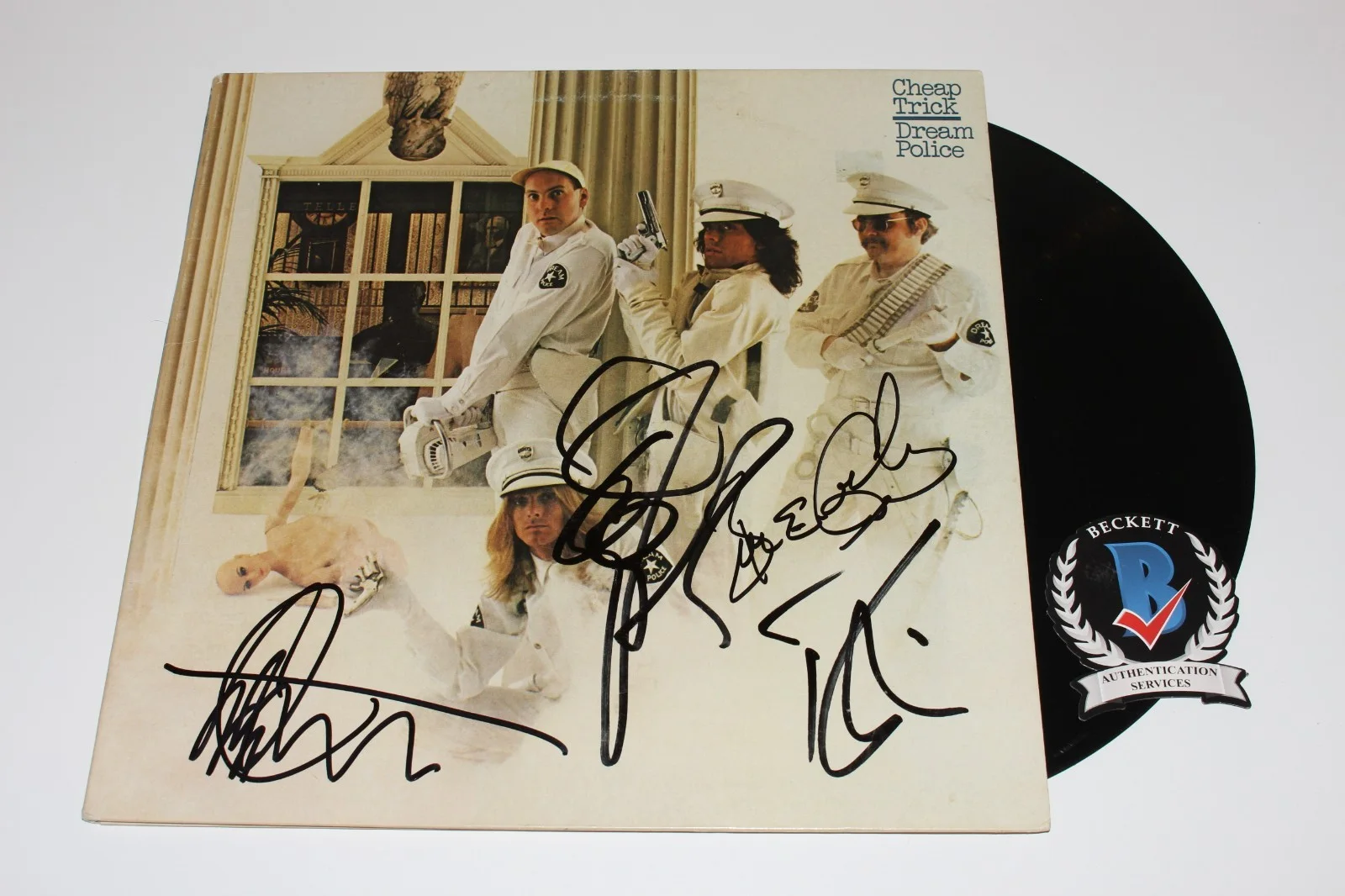 CHEAP TRICK FULL BAND SIGNED 'DREAM POLICE' ALBUM VINYL RECORD BECKETT COA x4, изображение 2