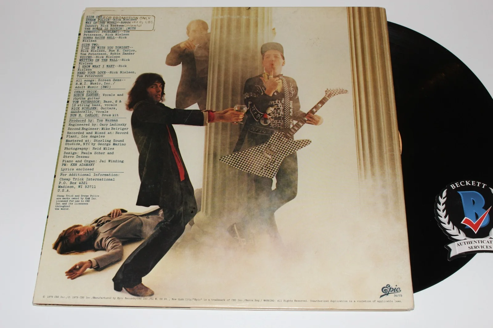 CHEAP TRICK BAND SIGNED DREAM POLICE ALBUM VINYL RECORD BECKETT COA x4 AUTOGRAPH, изображение 3