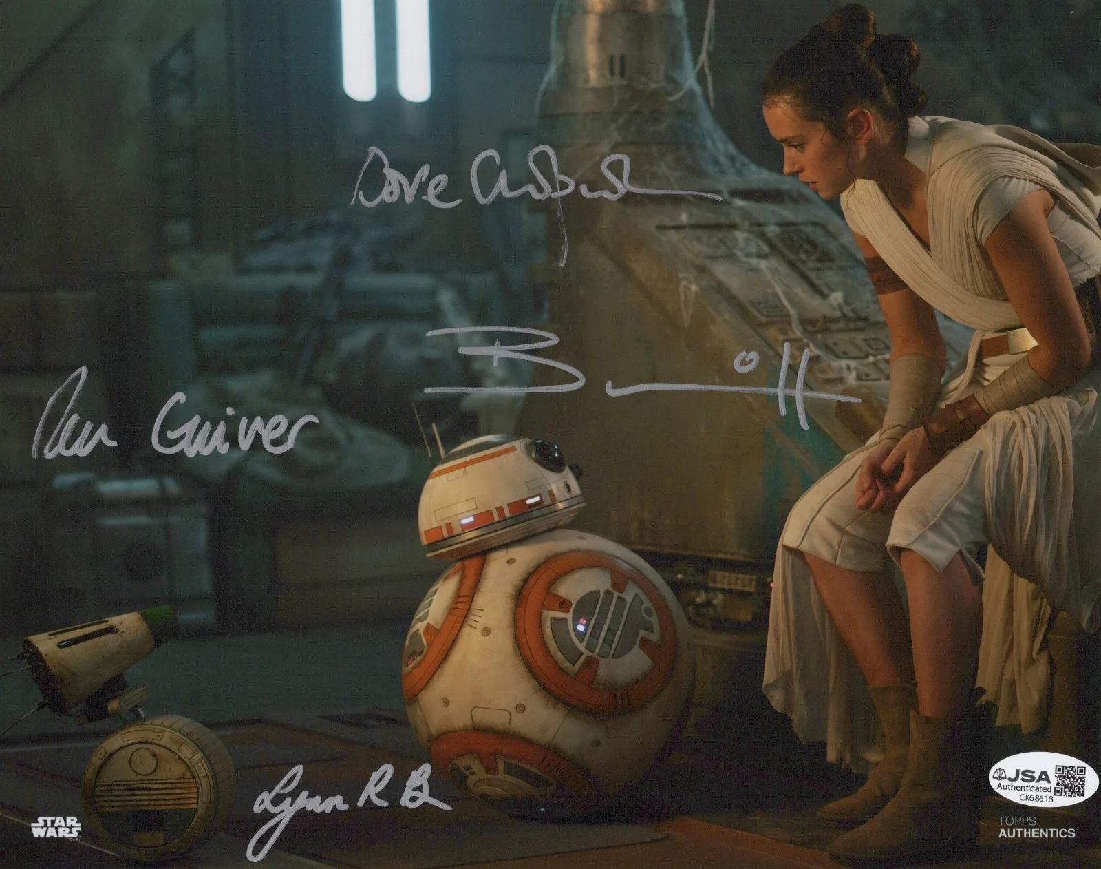 Bruce, Chapman, Guiver & Herring — Topps Star Wars BB-8 & D-0 Bruce, Chapman, Guiver & Herring signed 8x10 JSA COA