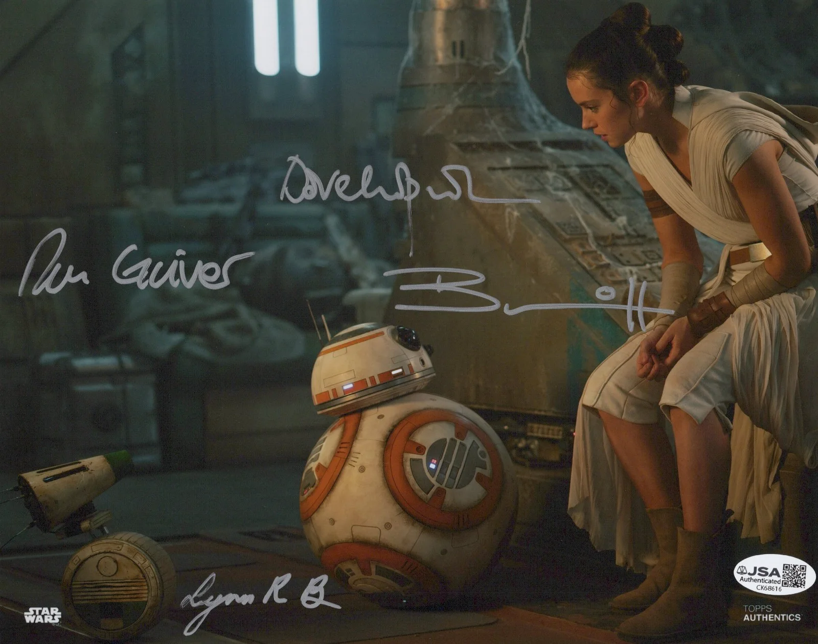 Bruce, Chapman, Guiver & Herring — Topps Star Wars BB-8 & D-0 Bruce, Chapman, Guiver & Herring signed 8x10 JSA COA