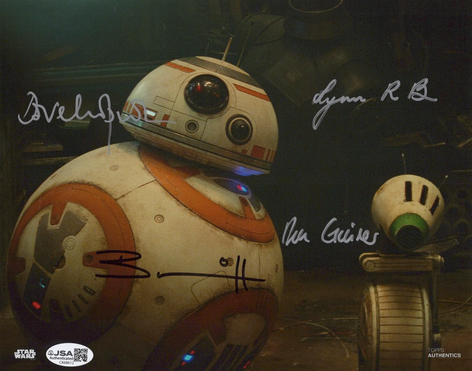 Bruce, Chapman, Guiver & Herring — Topps Star Wars BB-8 & D-0 Bruce, Chapman, Guiver & Herring signed 8x10 JSA COA