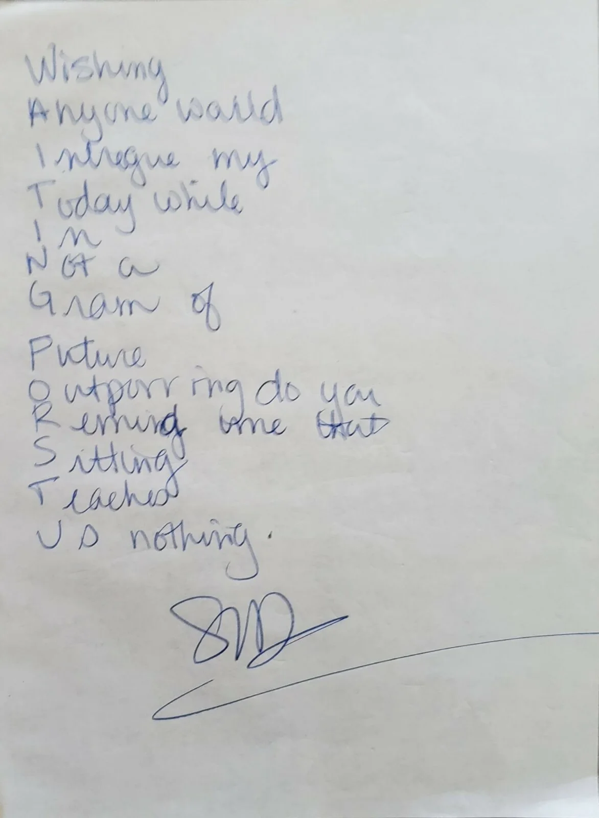 SHELLY WEST / DOTTIE Original Handwritten Diary/Lyrics Page Signed/Autographed, image 2