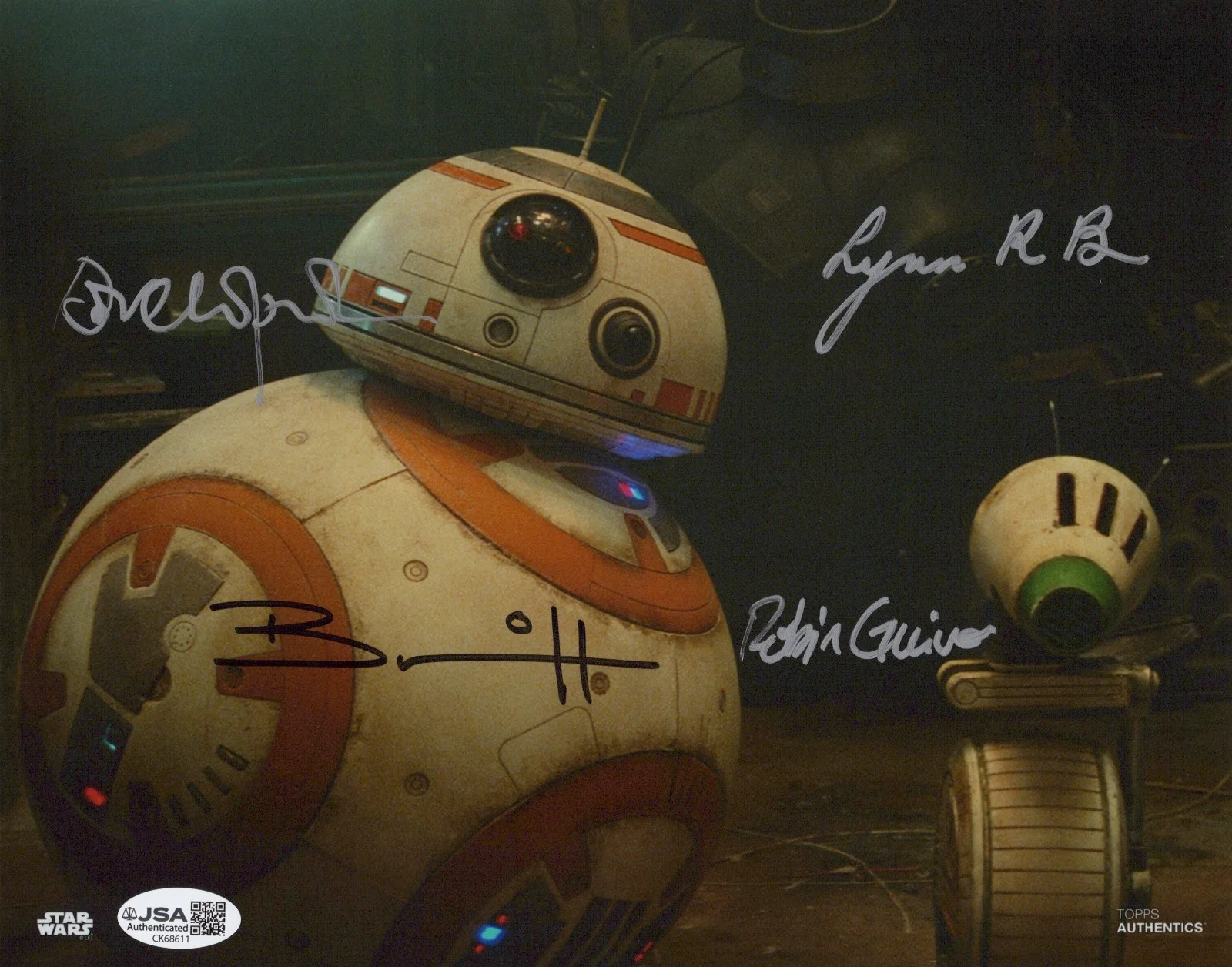 Bruce, Chapman, Guiver & Herring — Topps Star Wars BB-8 & D-0 Bruce, Chapman, Guiver & Herring signed 8x10 JSA COA