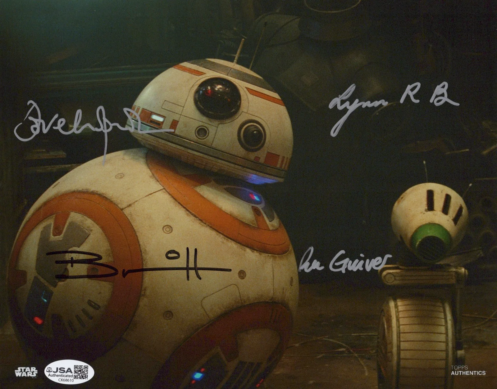 Bruce, Chapman, Guiver & Herring — Topps Star Wars BB-8 & D-0 Bruce, Chapman, Guiver & Herring signed 8x10 JSA COA