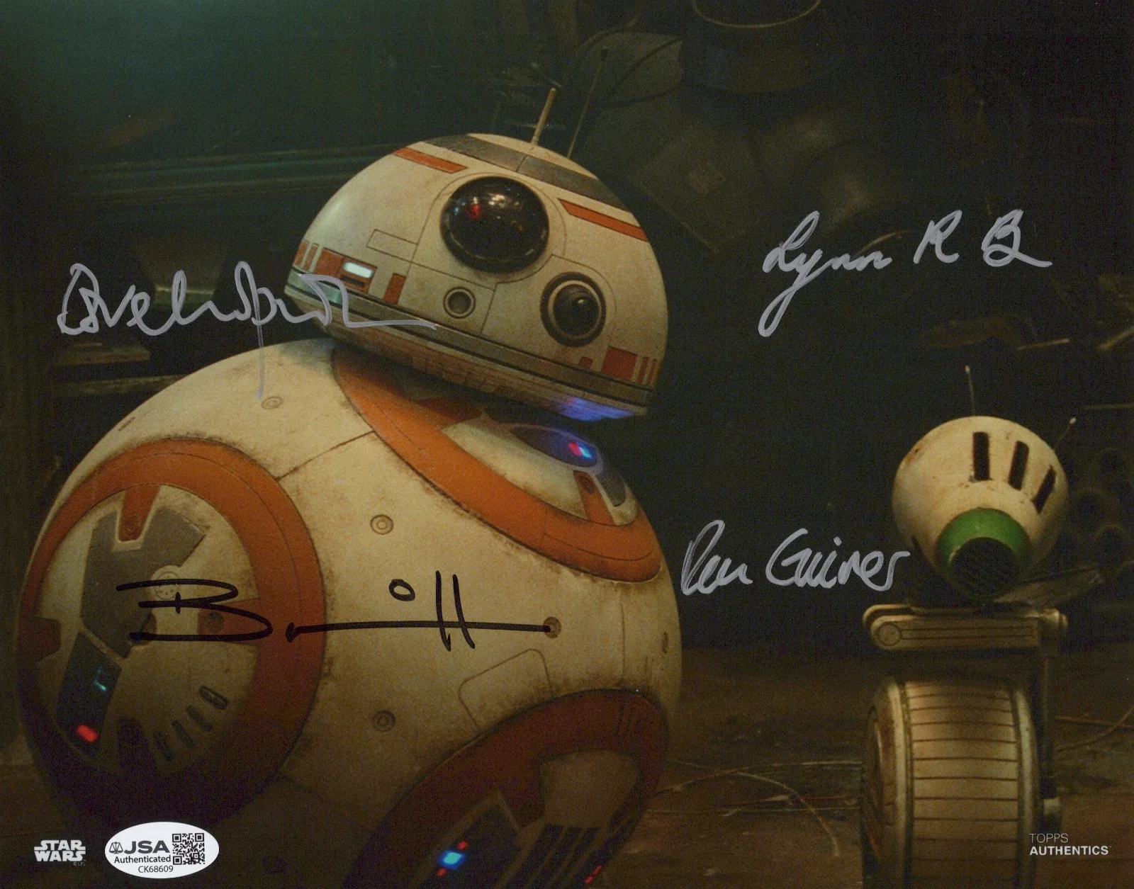 Bruce, Chapman, Guiver & Herring — Topps Star Wars BB-8 & D-0 Bruce, Chapman, Guiver & Herring signed 8x10 JSA COA