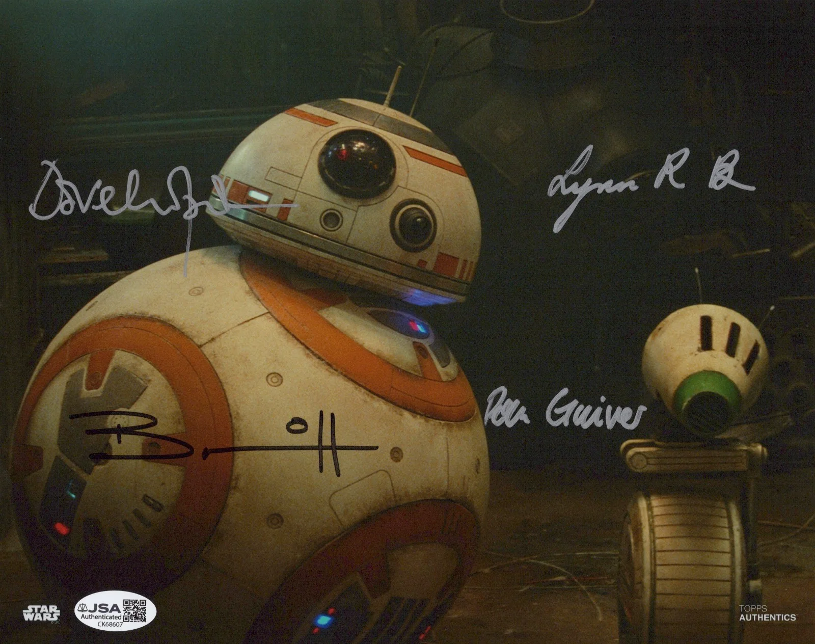 Bruce, Chapman, Guiver & Herring — Topps Star Wars BB-8 & D-0 Bruce, Chapman, Guiver & Herring signed 8x10 JSA COA