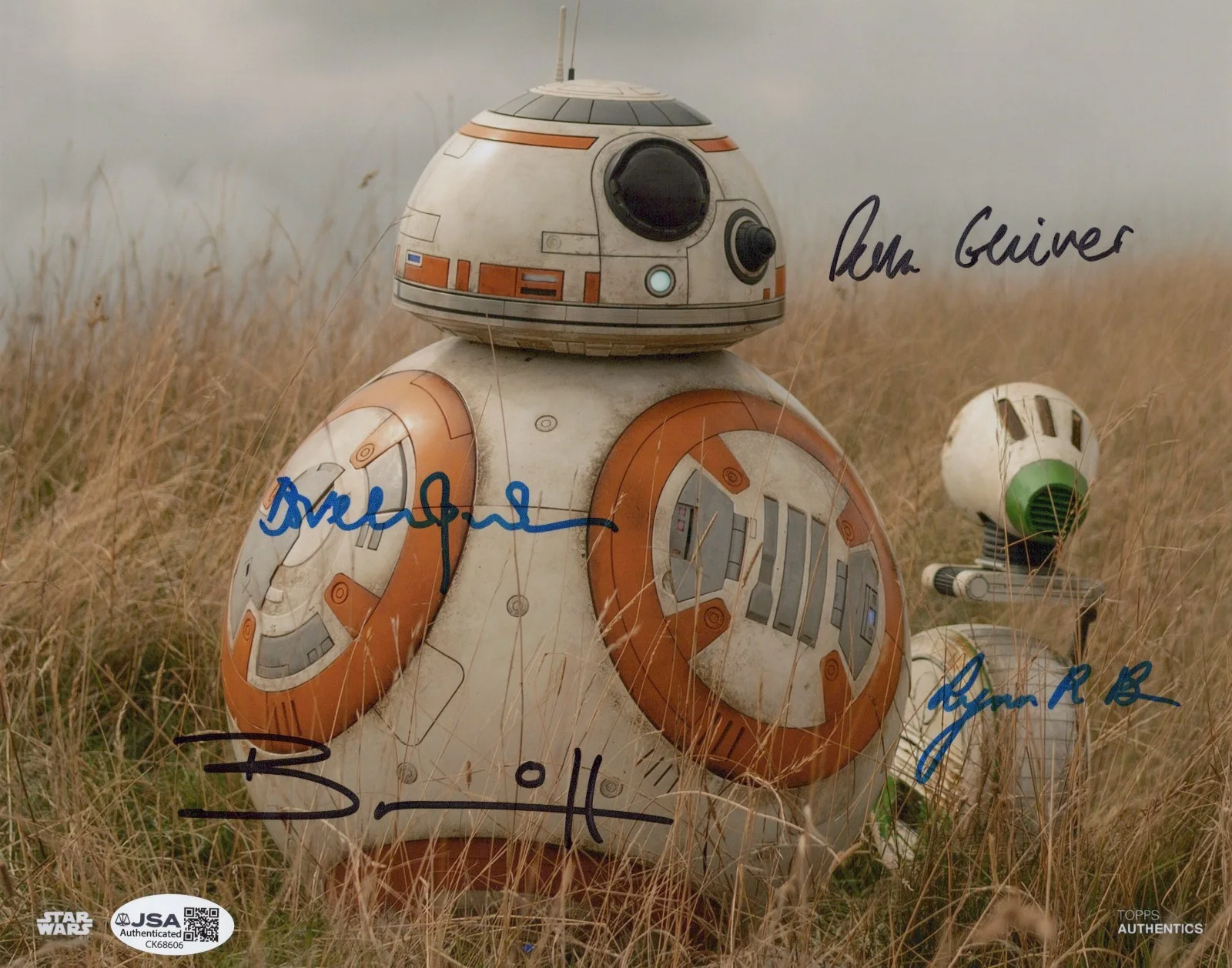 Bruce, Chapman, Guiver & Herring — Topps Star Wars, BB-8 & D-0 Bruce, Chapman, Guiver & Herring signed 8x10 JSA COA