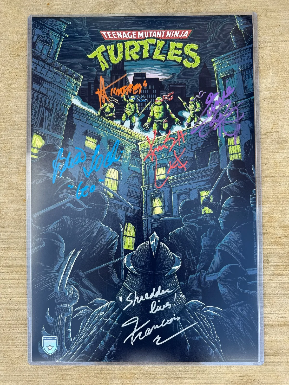Brian Tochi Ernie Reyes Jr. Ken Scott Robbie Rist Francois Chau — Signed TMNT Photo 11x17 Tochi, Reyes Jr., Scott, Rist, Chau Official Pix COA, изображение 2