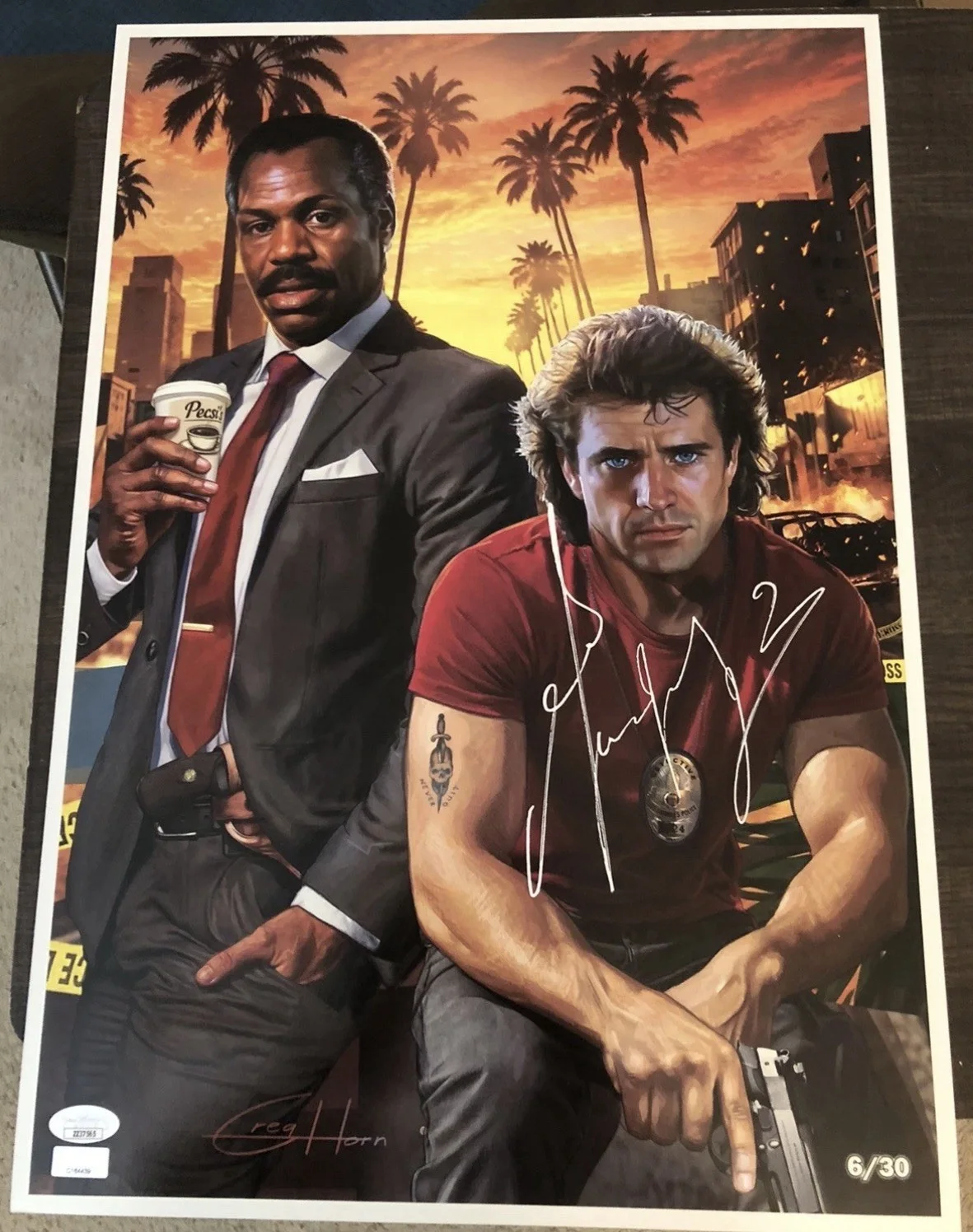 Mel Gibson — Lethal Weapon Mel Gibson Signed 13x19 Photo Greg Horn Print JSA Autograph, image 3
