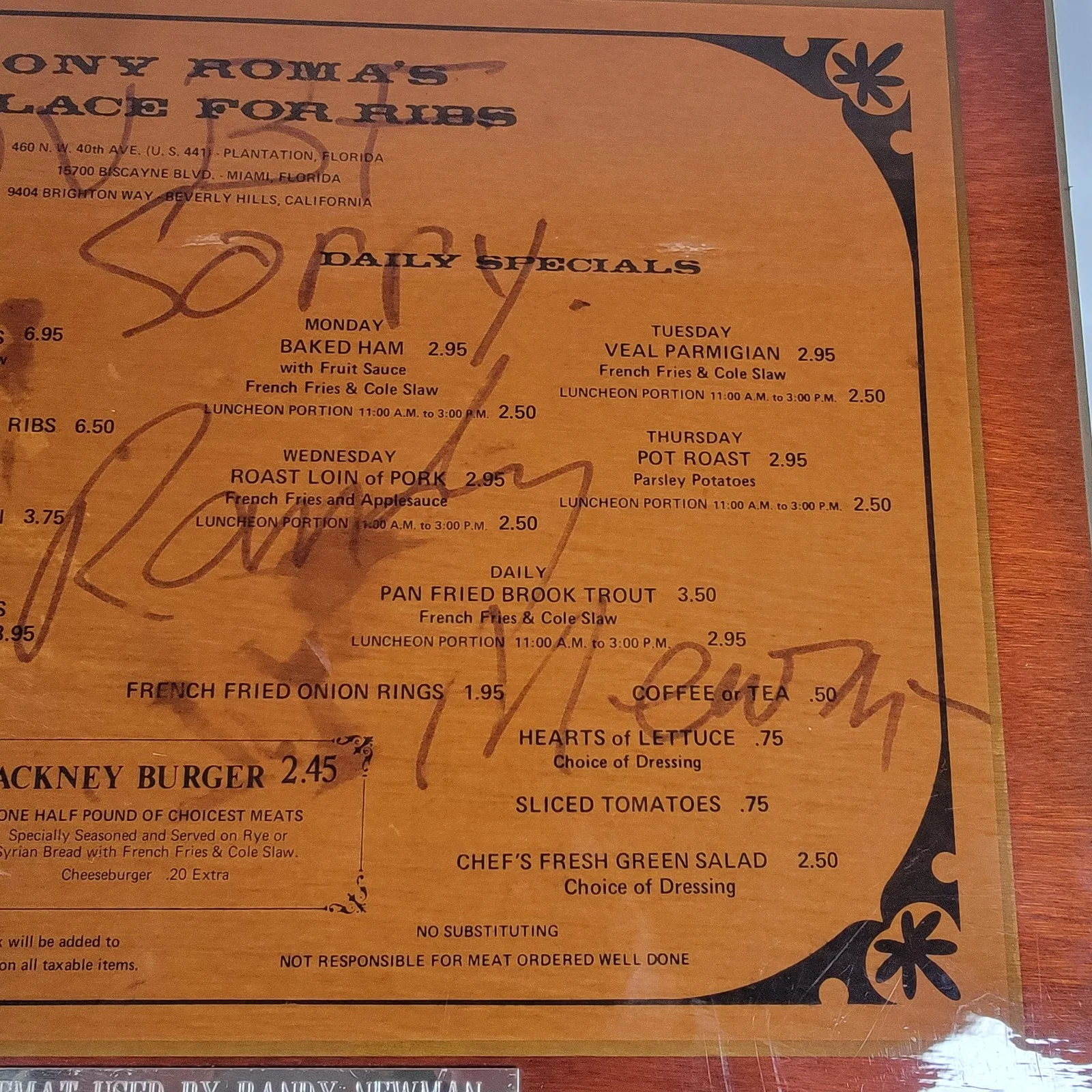 Randy Newman Signed Menu 1978 Short People Era SNL Guest Autograph, изображение 3