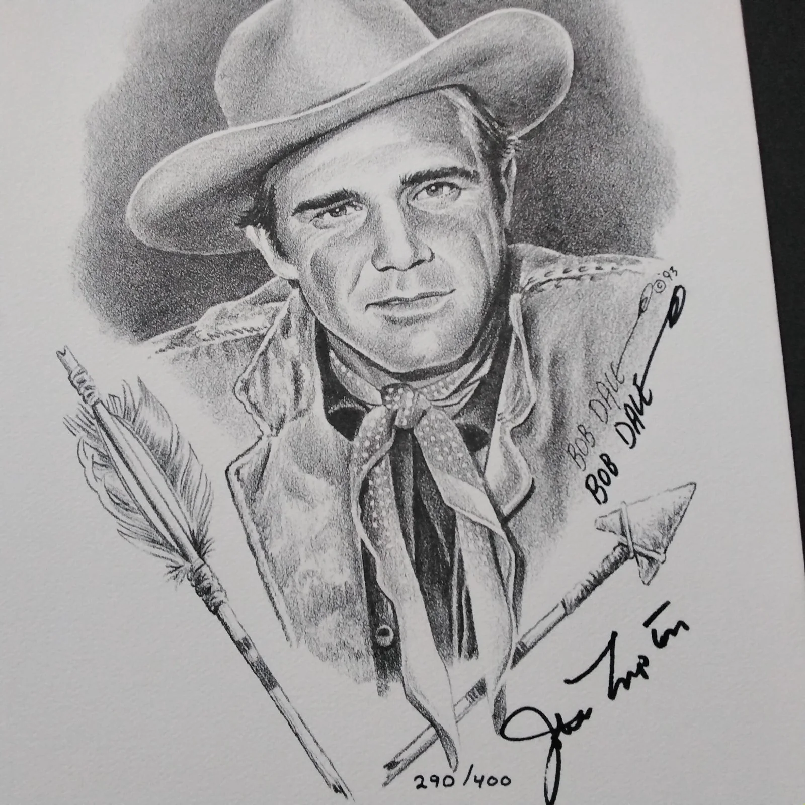 John Lupton SIGNED Drawing 50s Movie TV Actor Battle Cry Broken Arrow Rebel Set, изображение 3