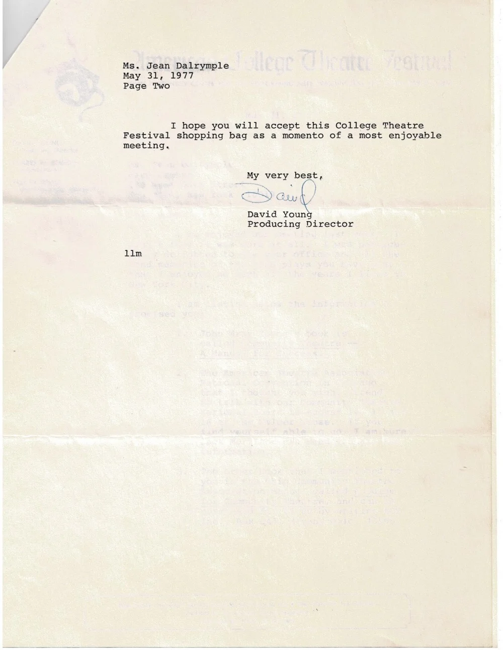 CARTA ASSINADA por David Young American College Theatre Festival: Kennedy Center, изображение 2