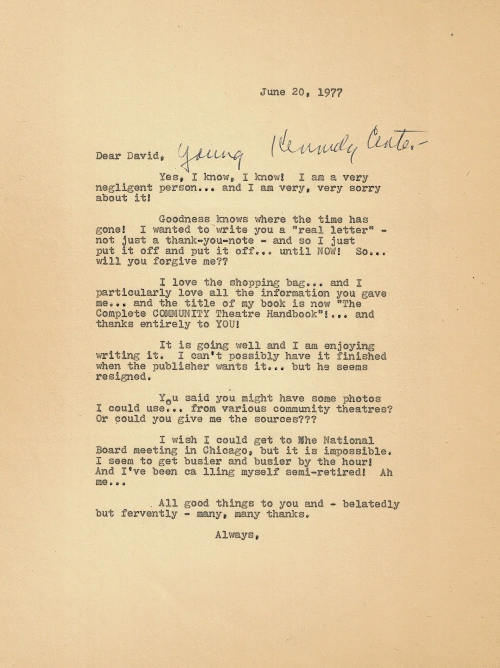 CARTA ASSINADA por David Young American College Theatre Festival: Kennedy Center, изображение 3