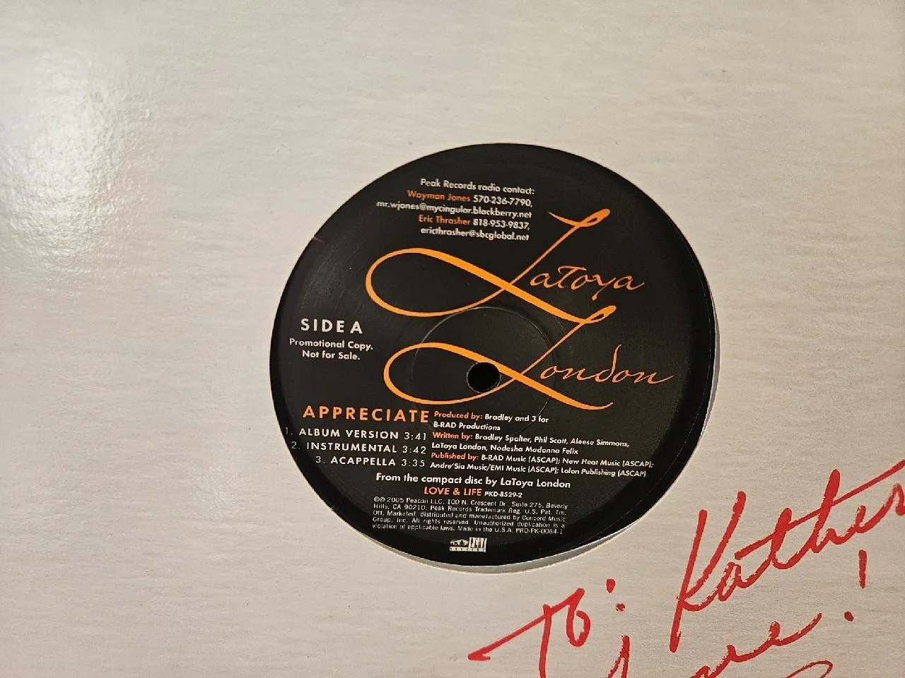 LATOYA LONDON HAND SIGNED RECORD AMERICAN IDOL SINGER APPRECIATE INSCRIBEDW/ COA, image 2