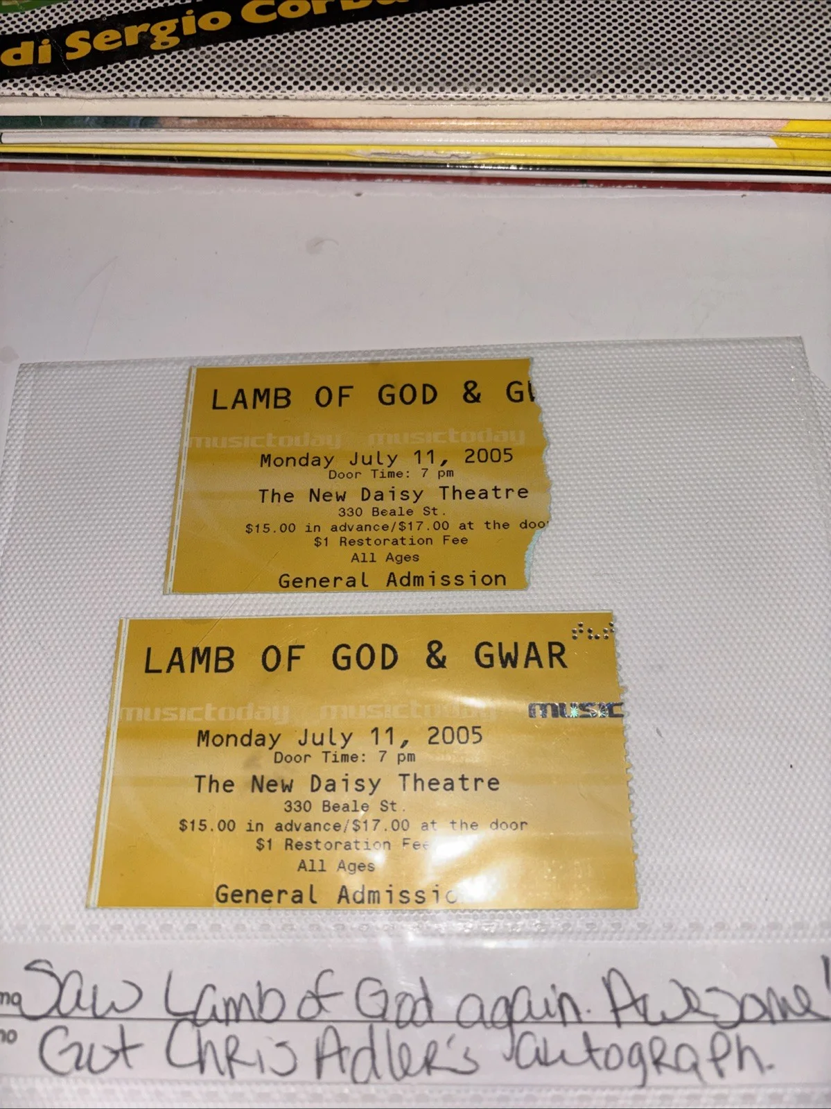 Lamb Of God & GWAR 2005 Ticked X2 And Paper Signed By Chris Adler, изображение 2