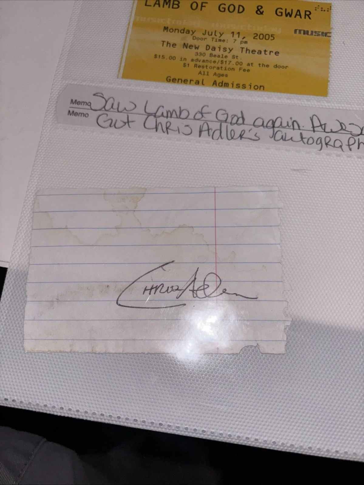 Lamb Of God & GWAR 2005 Ticked X2 And Paper Signed By Chris Adler, изображение 3