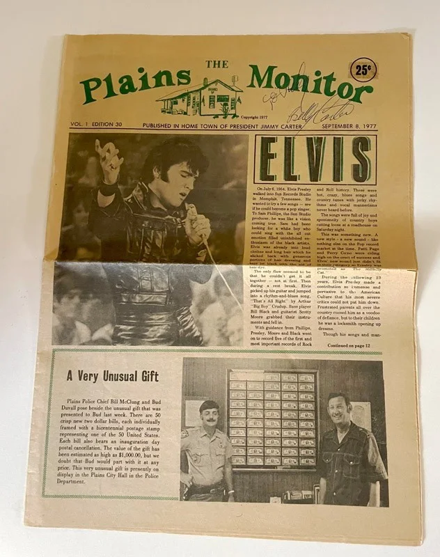 Billy Carter Signed, Jimmy Carter's Brother, Plains Monitor 1977, Elvis COA, изображение 3