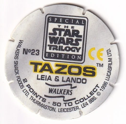 1996 WALKERS - STAR WARS TRILOGY - SINGLE TAZO No 23 LEIA & LANDO, image 2