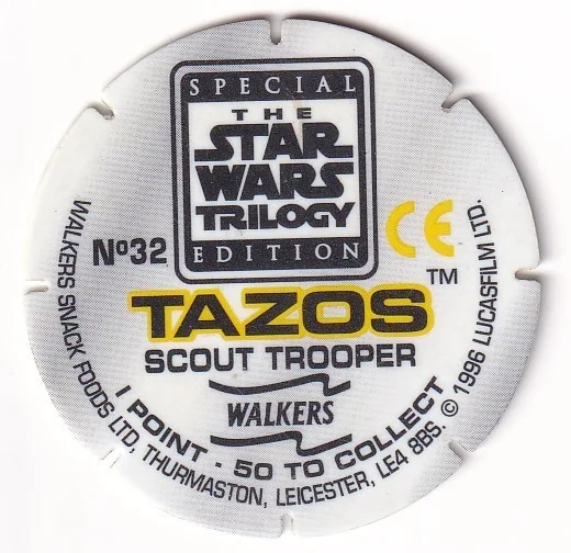 1996 WALKERS - STAR WARS TRILOGY - SINGLE TAZO No 32 SCOUT TROOPER, изображение 2