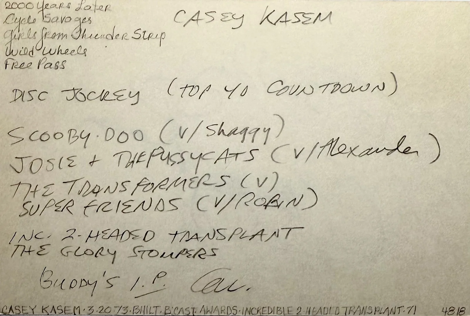 Casey Kasem — CASEY KASEM Signed Autographed 4"x 6" INDEX CARD American Top 40 DISC JOCKEY, image 4