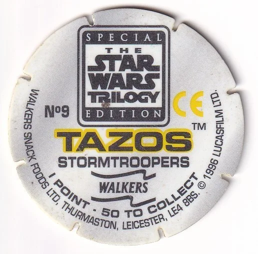 1996 WALKERS - STAR WARS TRILOGY - SINGLE TAZO No 9 STORMTROOPERS, изображение 2