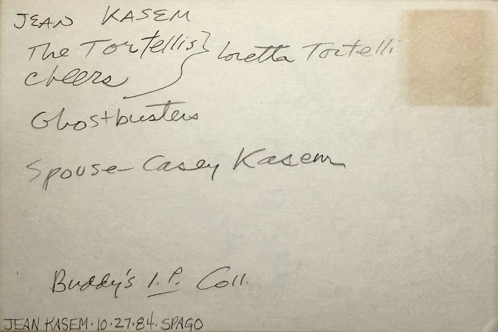 Jean Kasem — JEAN KASEM Signed Autographed 4x6 INDEX CARD Good vs. Evil The Tortellis Cheers, image 2
