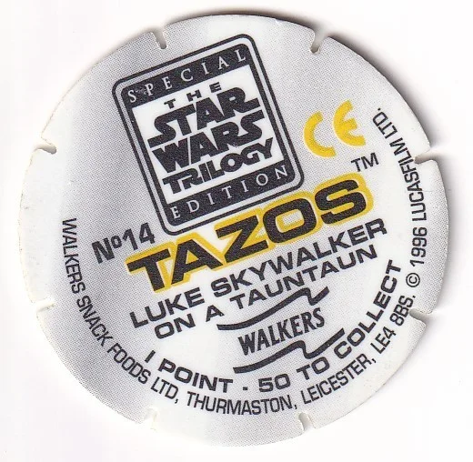 1996 WALKERS - STAR WARS TRILOGY - SINGLE TAZO No14 LUKE SKYWALKER ON A TAUNTAUN, изображение 2