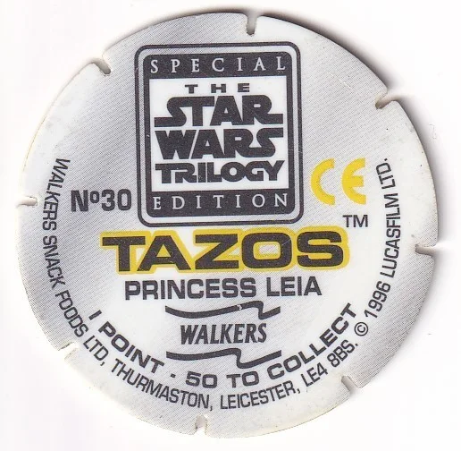 1996 WALKERS - STAR WARS TRILOGY - SINGLE TAZO No 30 PRINCESS LEIA, image 2