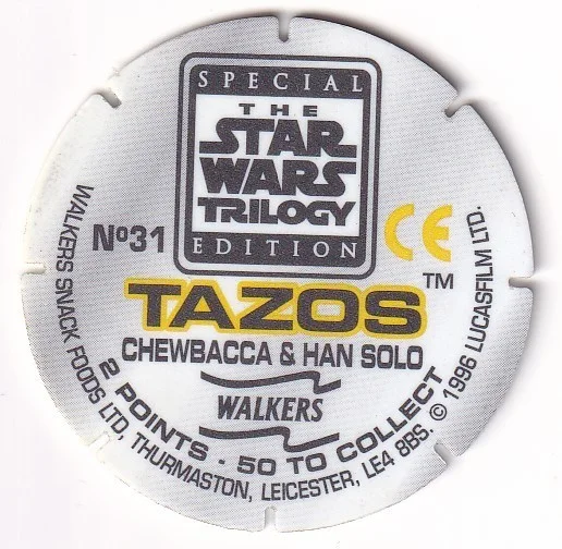 1996 WALKERS - STAR WARS TRILOGY - SINGLE TAZO No 31 CHEWBACCA & HAN SOLO, image 2