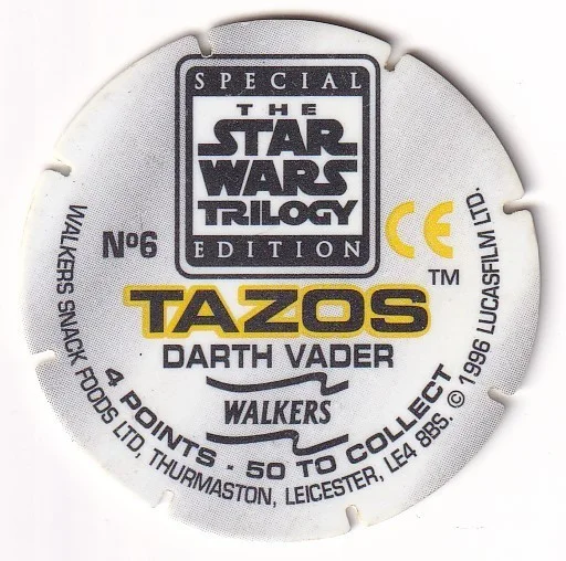 1996 WALKERS - STAR WARS TRILOGY - SINGLE TAZO No 6 DARTH VADER, image 2