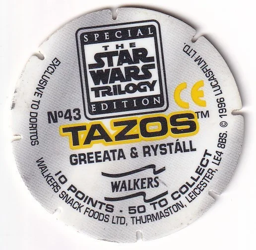 1996 WALKERS - STAR WARS TRILOGY - SINGLE TAZO No 43 GREEATA & RYSTALL, image 2