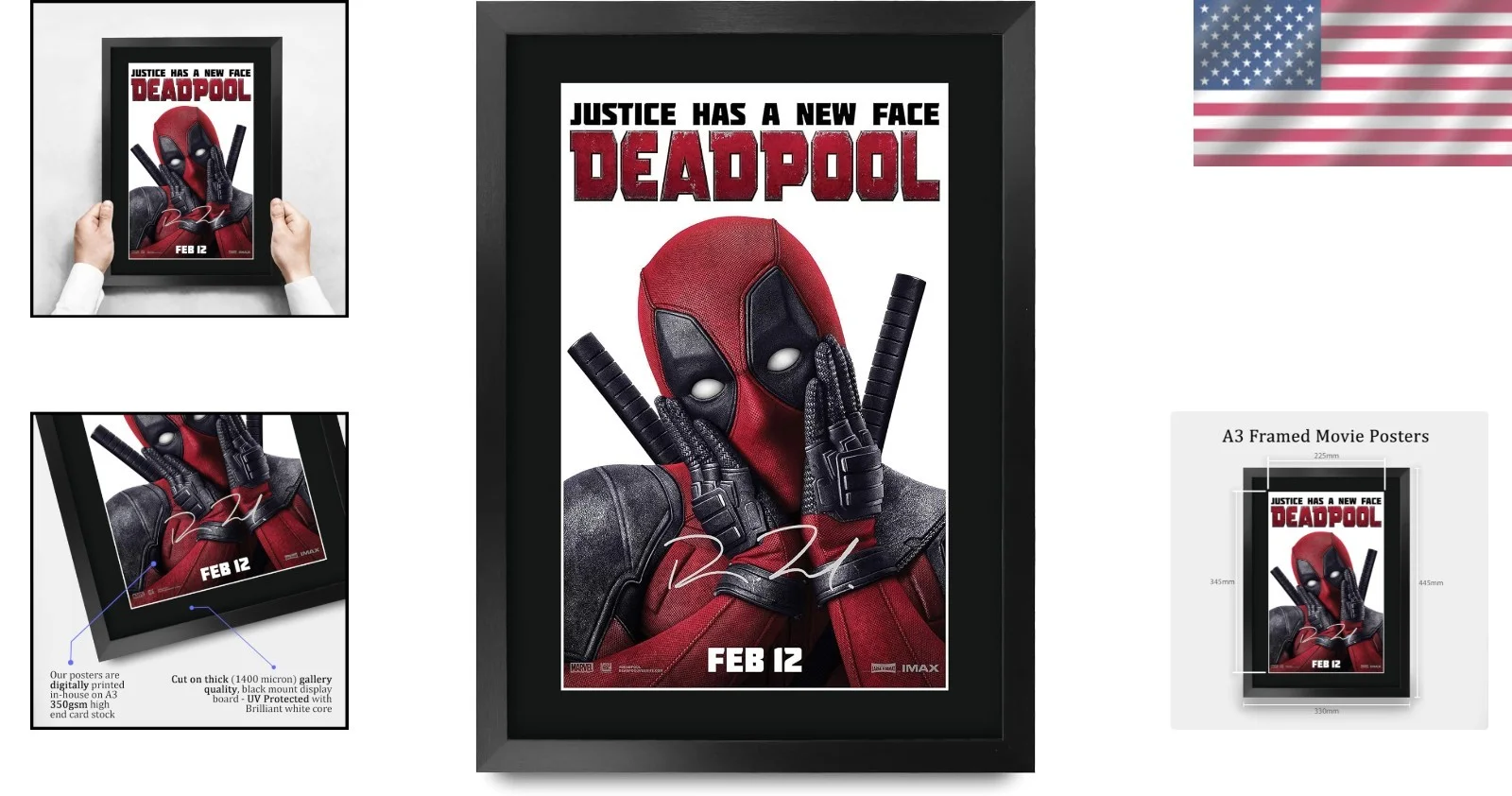 Framed 16x12 Deadpool Poster with Ryan Reynolds Signature - Ideal Collectible, изображение 2
