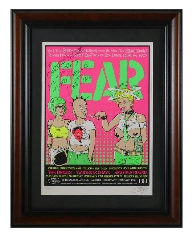 Greg Stainboy Reinel, Lee Ving — FEAR Punk Band Signed Poster LEE VING Greg Stainboy Reinel 2004 Art #72/250, изображение 3