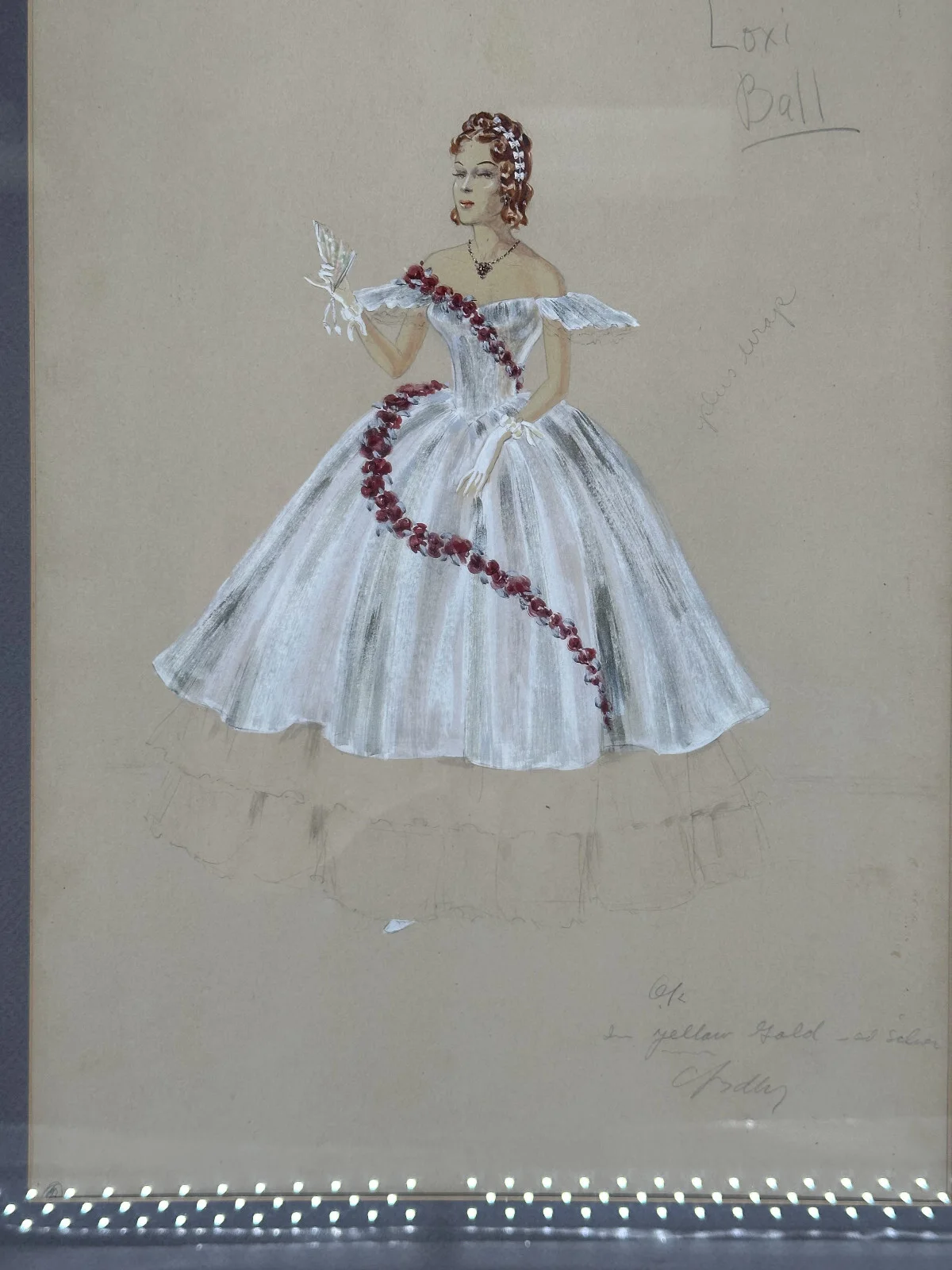 Opera Costume Design Original Art Loxi Ball by Bradley Framed 22" x 28", image 2