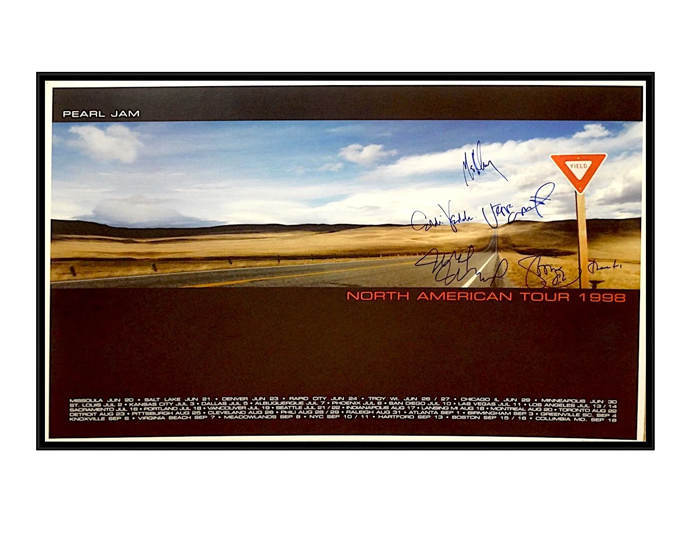 PEARL JAM HAND SIGNED AUTOGRAPHED ORIGINAL YIELD TOUR POSTER BY ALL 5 RARE PROOF, изображение 5