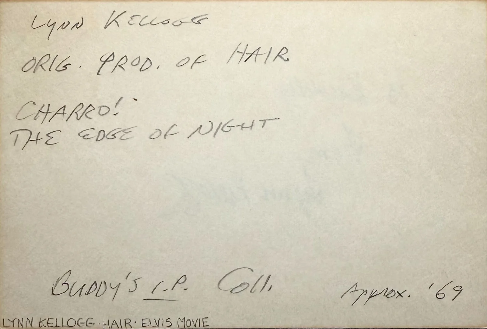Lynn Kellogg — LYNN KELLOGG Signed Autographed 4x6 INDEX CARD SINGER HAIR Elvis Presley Charro!, image 4