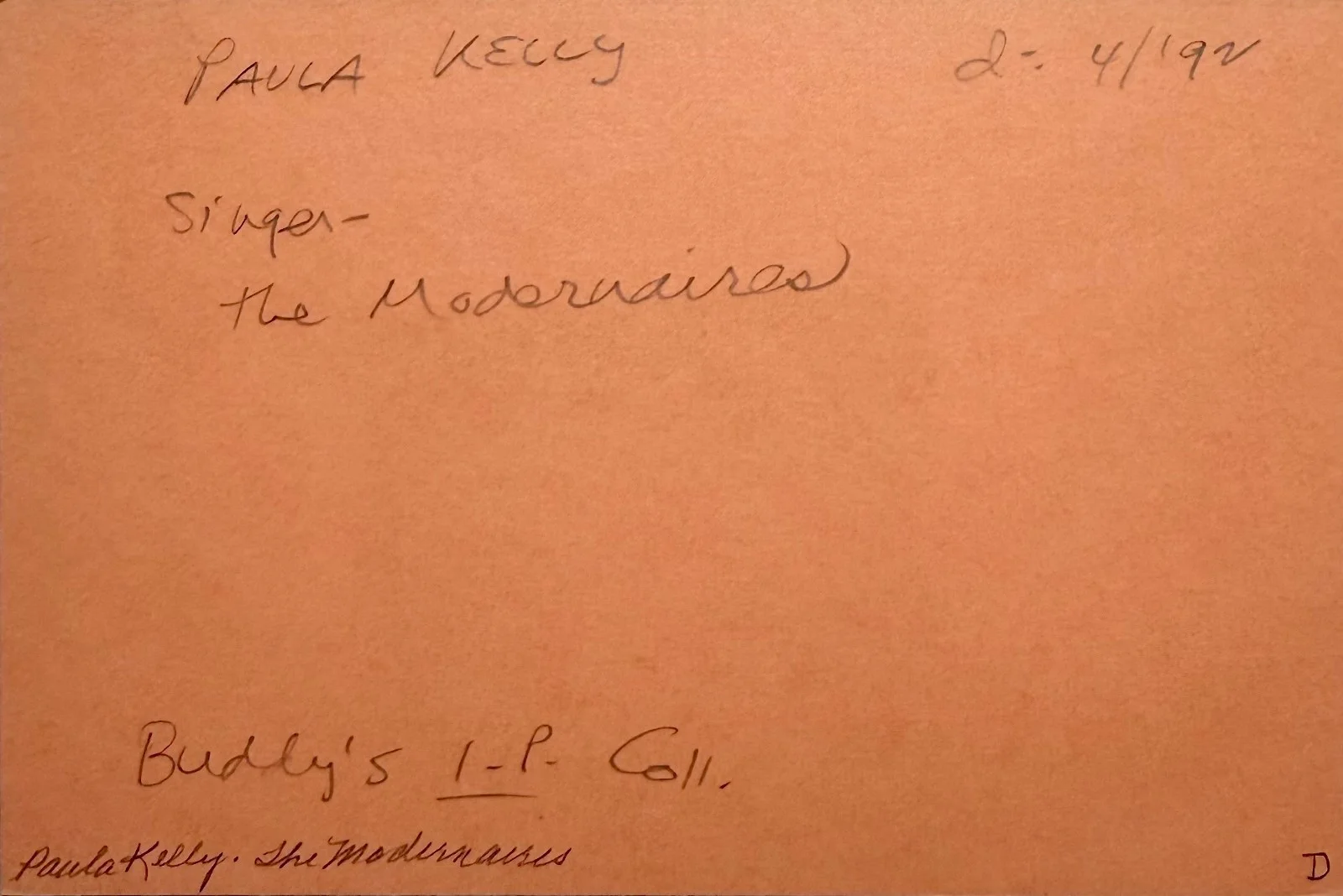PAULA KELLY Autograph Signed 4x 6 INDEX CARD SINGER Glenn Miller THE MODERNAIRES, изображение 2