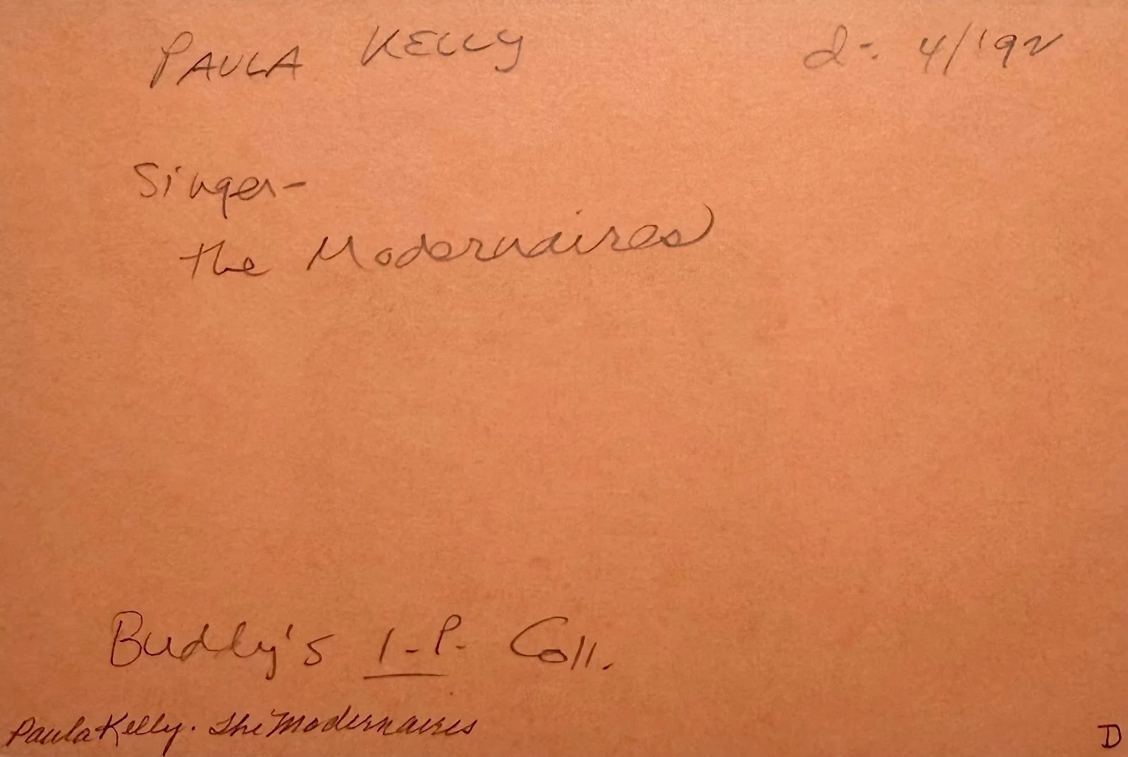 PAULA KELLY Autograph Signed 4x 6 INDEX CARD SINGER Glenn Miller THE MODERNAIRES, изображение 4