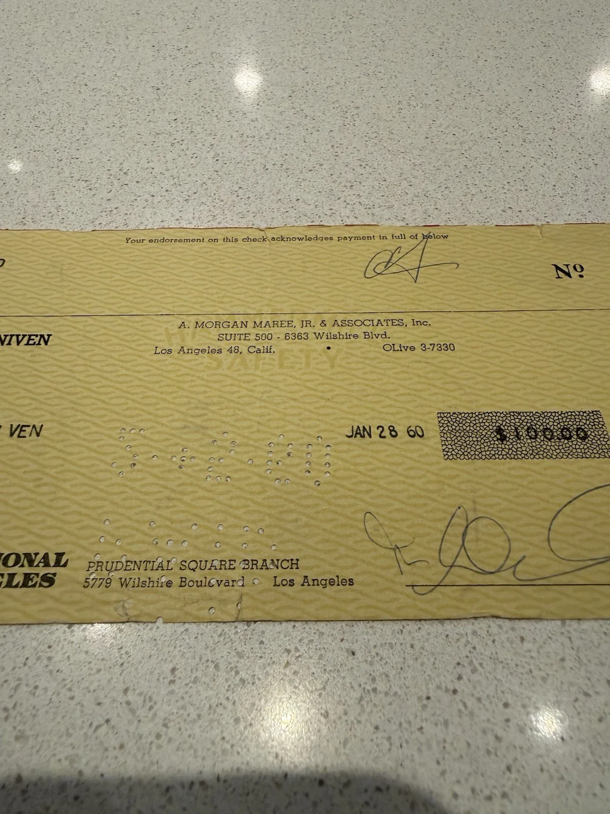 1960 Signed Personal Check – David Niven – $100 – Security First National 1960, image 5