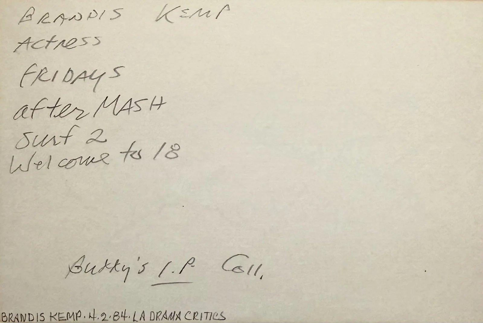 Brandis Kemp — BRANDIS KEMP Signed Autograph 4x 6 INDEX CARD SURF II Clifford AfterMASH FRIDAYS, изображение 2