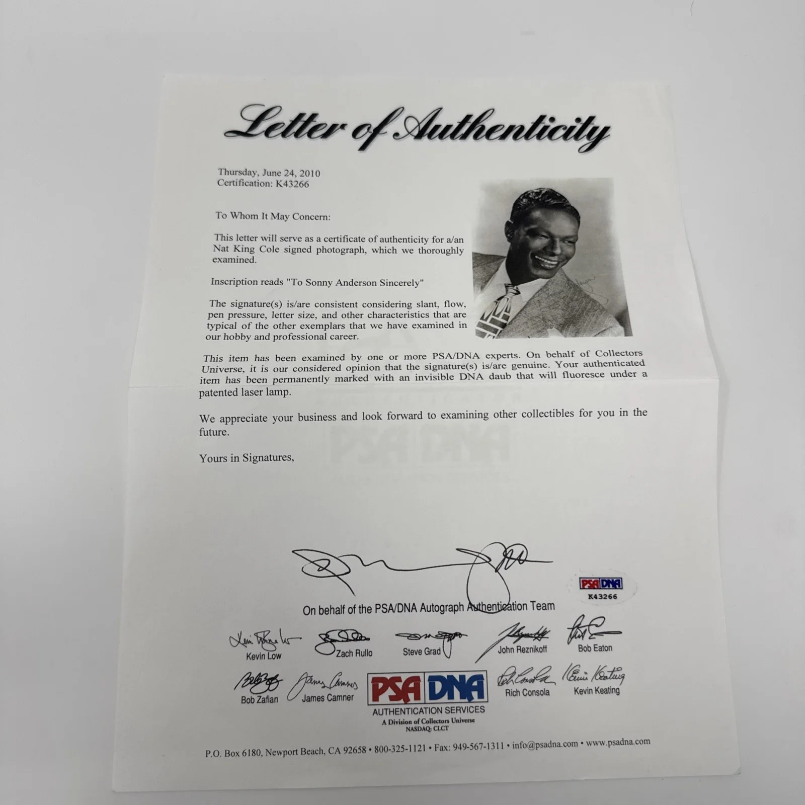 Nat King Cole Jazz Autograph 8x10 Glossy Photo PSA Authenticated READ, image 5