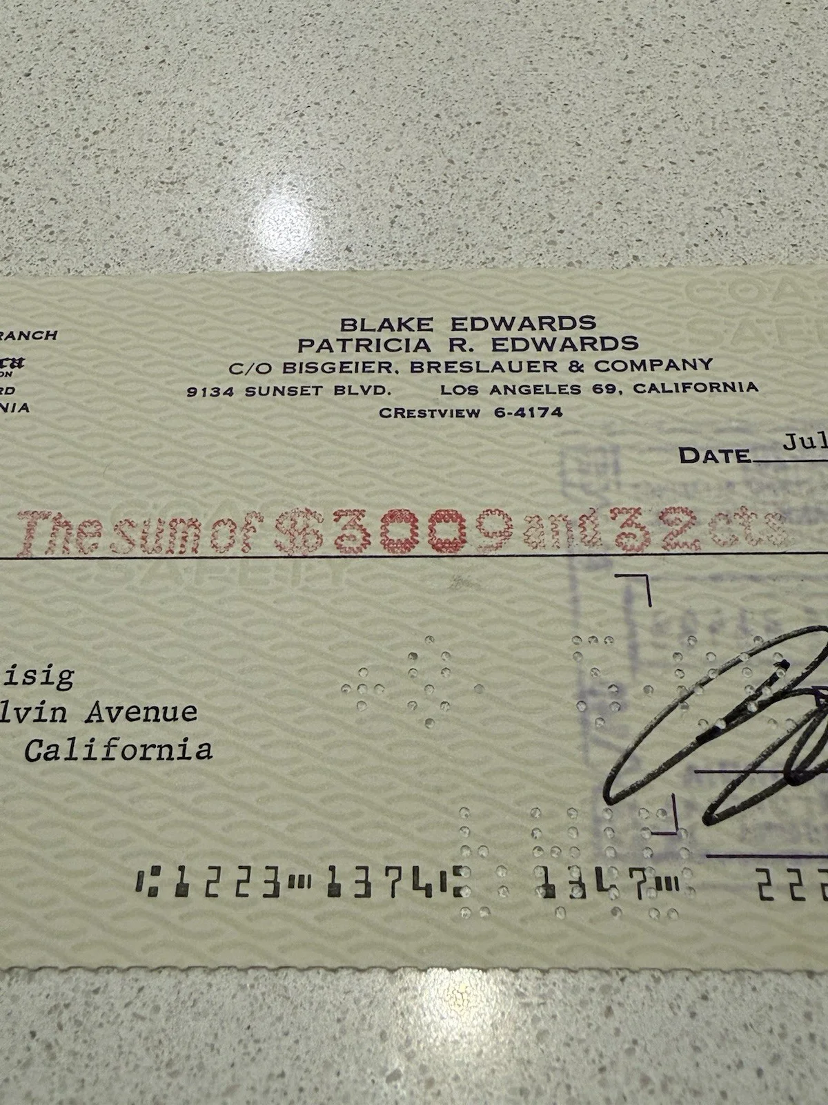 Blake Edwards Signed 1966 Bank Check – Autograph – Pink Panther - Hollywood, image 4