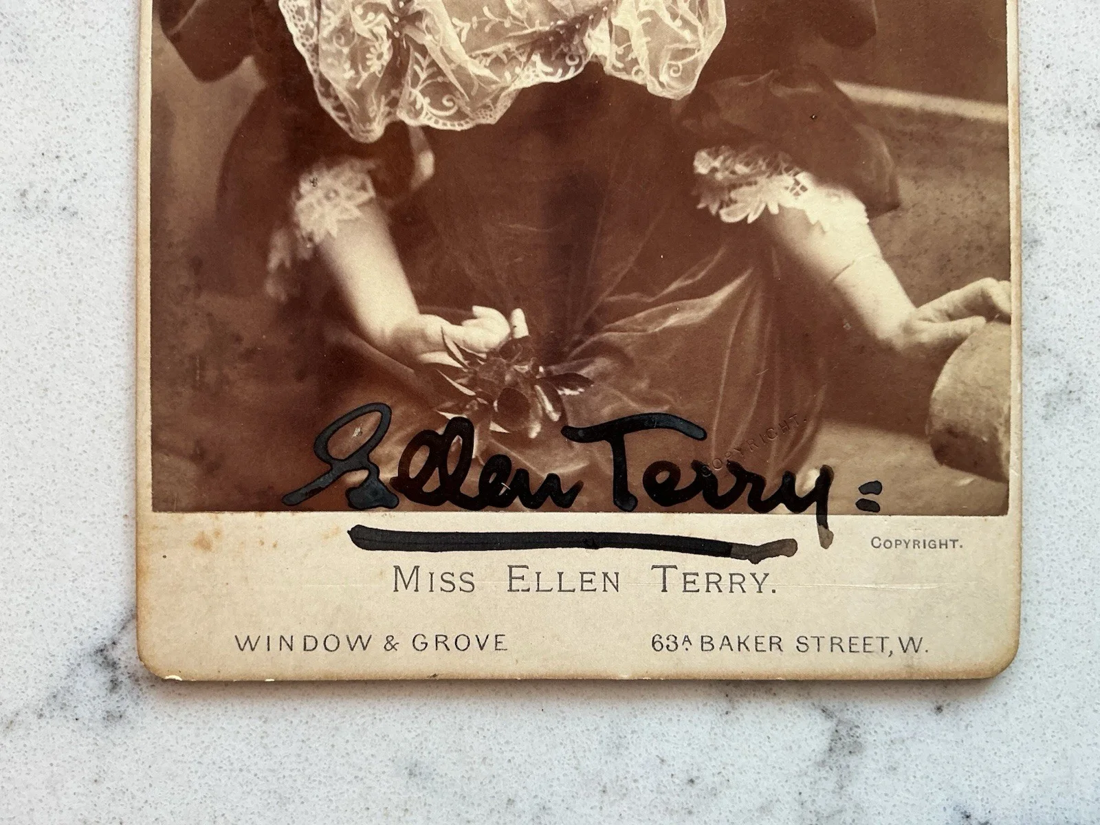 ANTIQUE MISS ELLEN TERRY SIGNED CABINET CARD PHOTOGRAPH ENGLISH STAGE ACTRESS, изображение 2